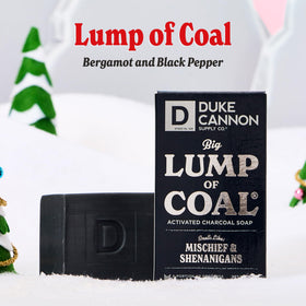 Duke Cannon Lump of Coal holiday box packaging ready for gifting.