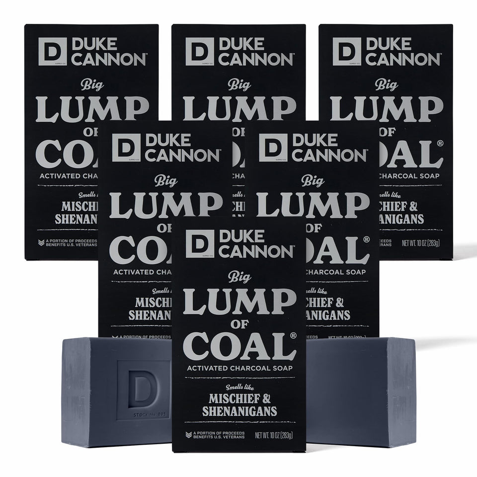 Duke Cannon Lump of Coal soap bar with charcoal for deep cleansing.
