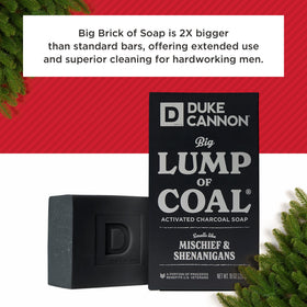 Duke Cannon Lump of Coal Made in USA label highlights quality and craftsmanship.