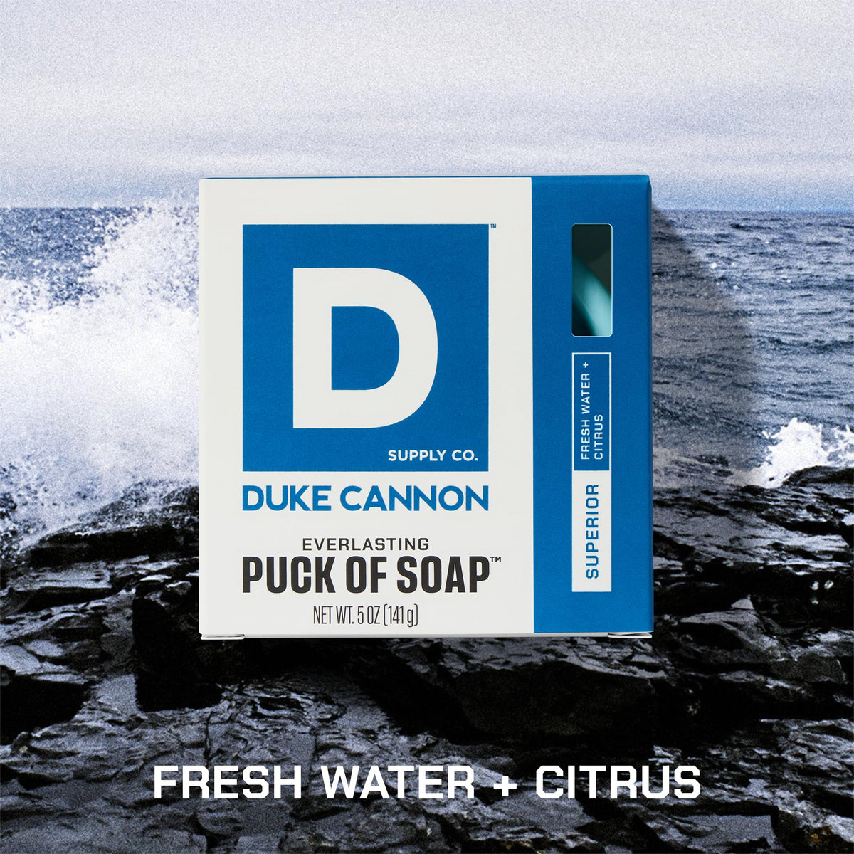 Duke Cannon Midway scent bar soap puck highlighting coastal freshness for daily wash.