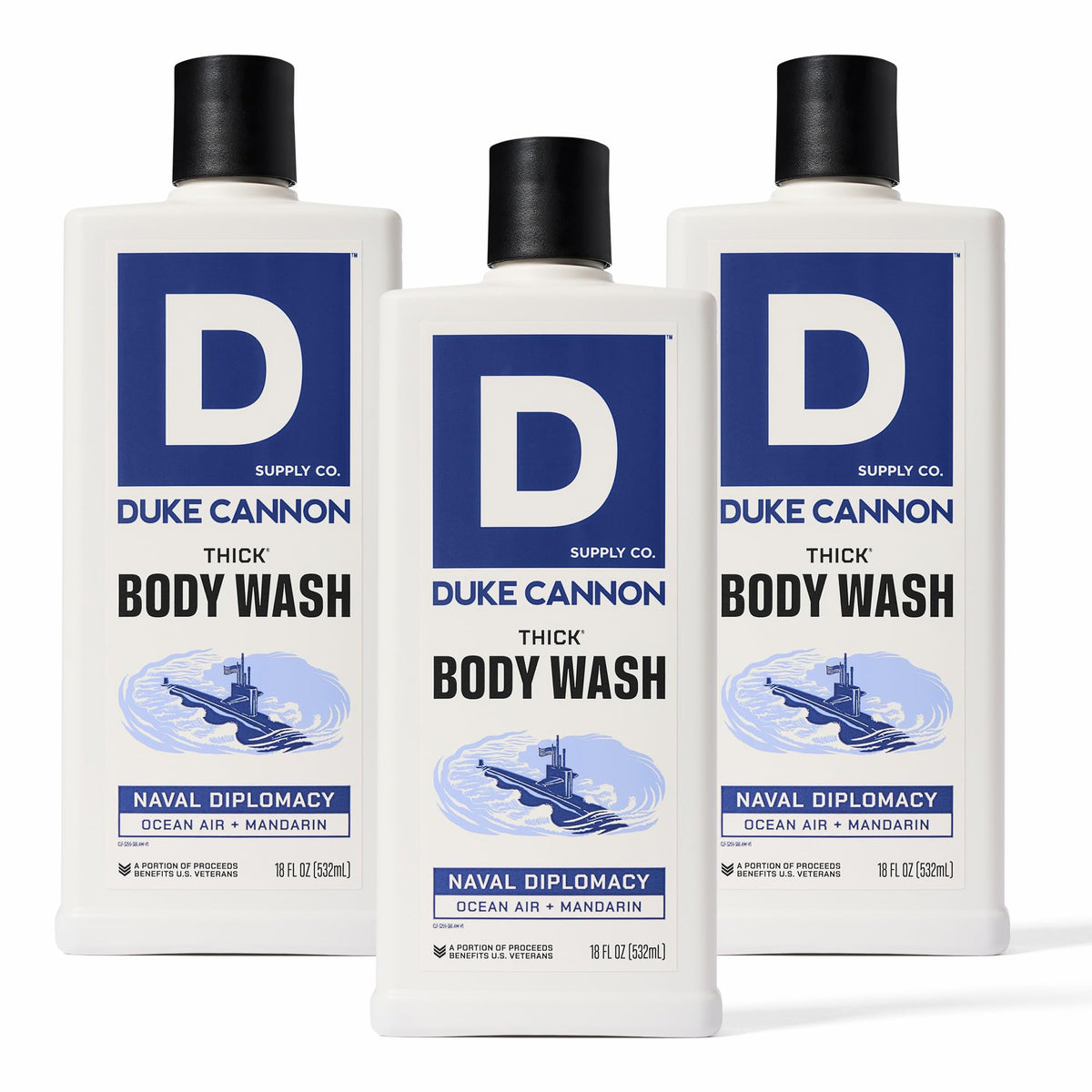 Duke Cannon Naval Diplomacy bottle ready for a bold, long-lasting cleanse.