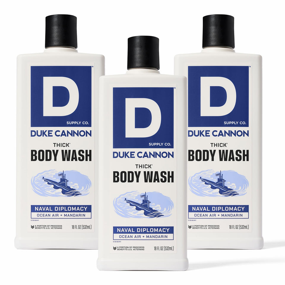 Duke Cannon Naval Diplomacy bottle ready for a bold, long-lasting cleanse.