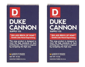 Duke Cannon Naval Diplomacy ocean scent soap bar in hand for daily cleansing.