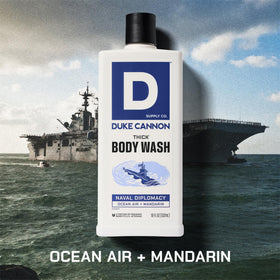 Duke Cannon Naval Diplomacy cedarwood-sandalwood scent for all-day masculine freshness.