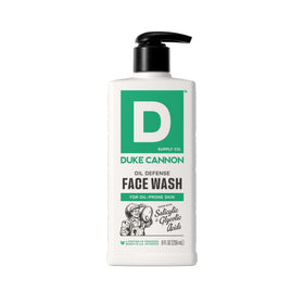 Duke Cannon Oil Defense Face Wash bottle for daily oil control and refreshed skin.
