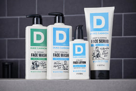 Duke Cannon Oil Defense Face Wash foam on skin delivering deep clean without drying.