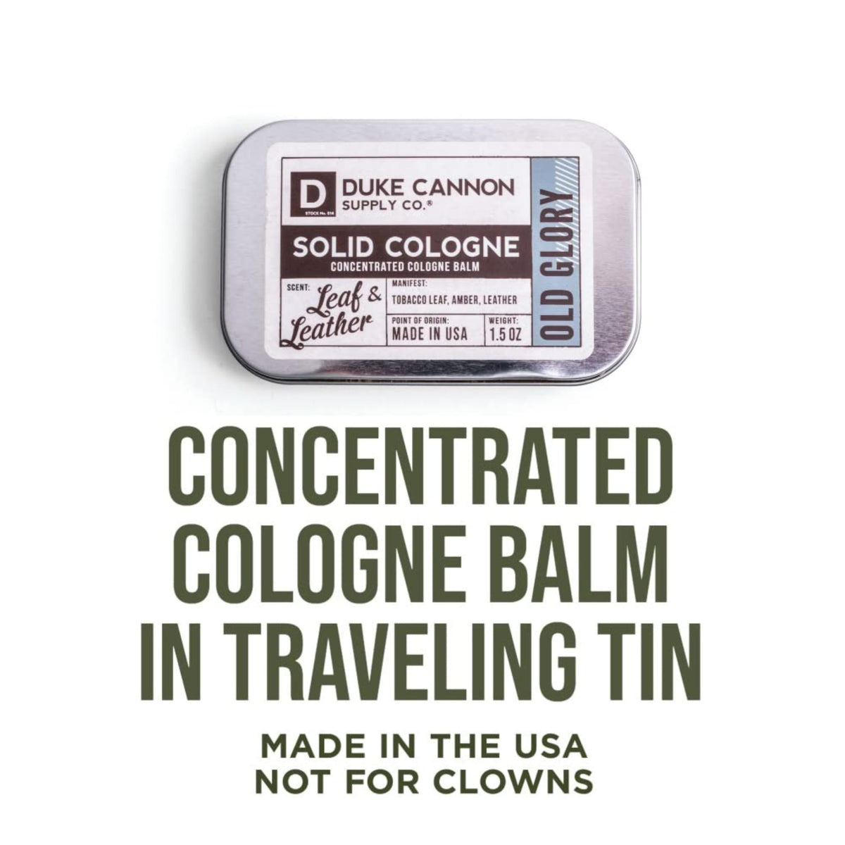 Duke Cannon Old Glory travel tin fits bags for scent refresh on the go.
