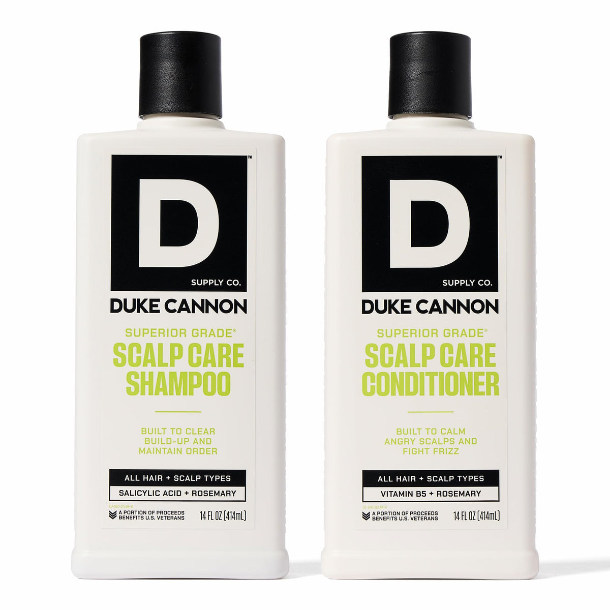 Duke Cannon shampoo bottle front view for deep cleansing.