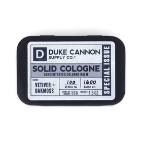 Duke Cannon Vetiver Oakmoss solid cologne tin for daily scent