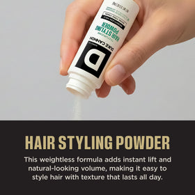 Duke Cannon Styling Powder being applied to roots for natural lift.