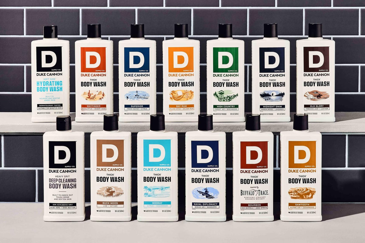 Duke Cannon THICK Superior exfoliation texture highlights gentle skin cleansing