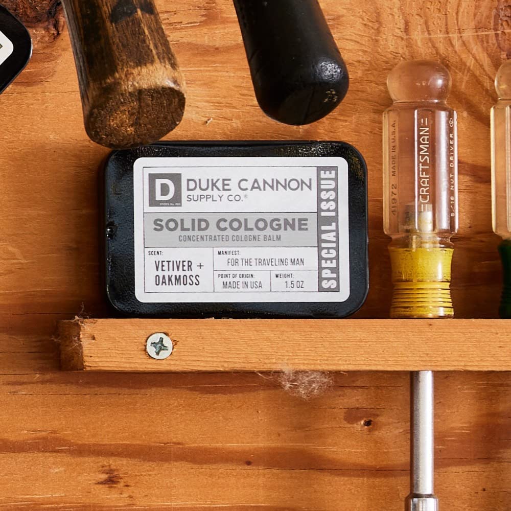 Duke Cannon 1.5 oz solid cologne lasts through multiple applications