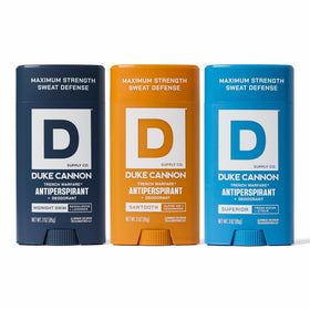Duke Cannon Trench Warfare Midnight Swim bottle showing all-day protection