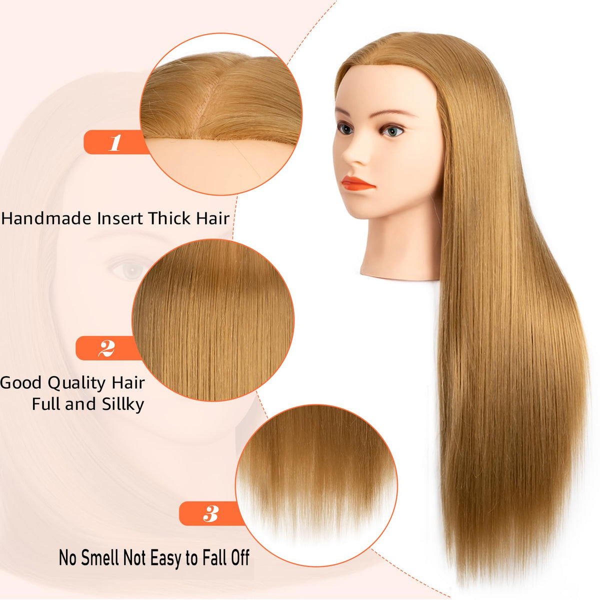 Dukorin mannequin head length 26-28 inches demonstrating versatile styling length
