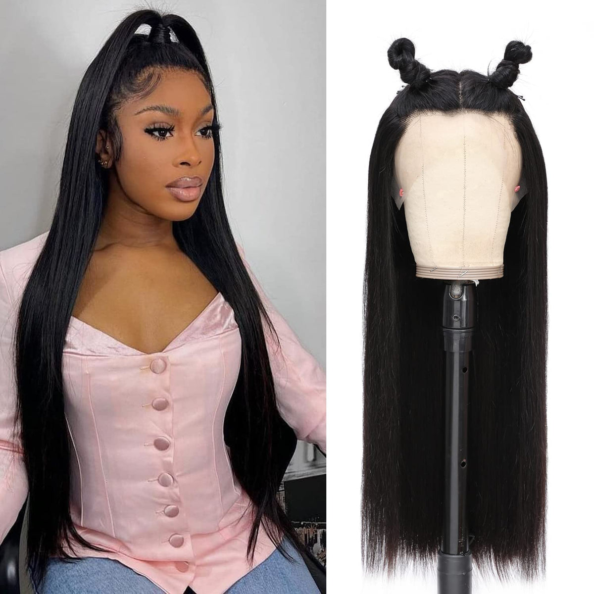 DULOVE pre-plucked baby hair wig highlights natural parting options.