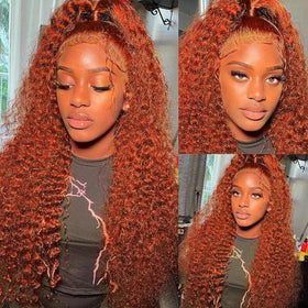 DULTEV Ginger Orange Wig shows full 180% density for voluminous deep wave