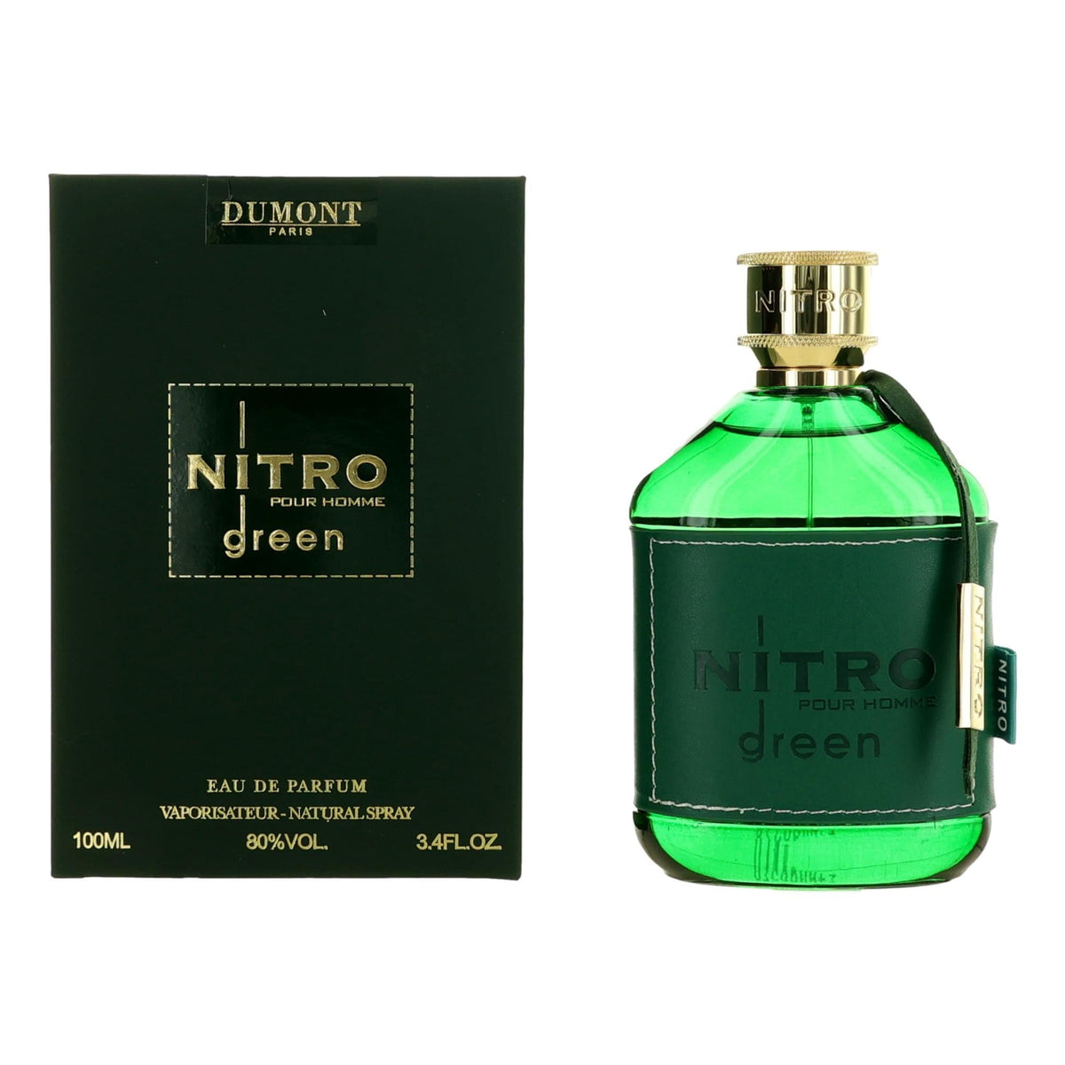 Dumont Nitro Green bottle, fresh daily-wear scent for men.