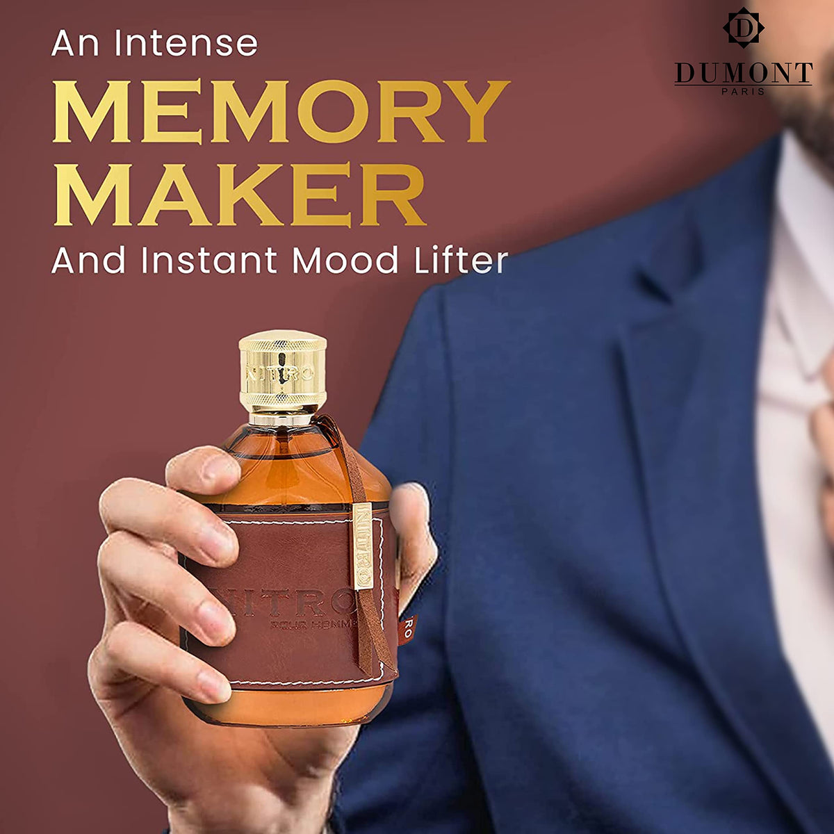 Dumont Nitro Pour Homme spray action showing smooth mist for all-day wear
