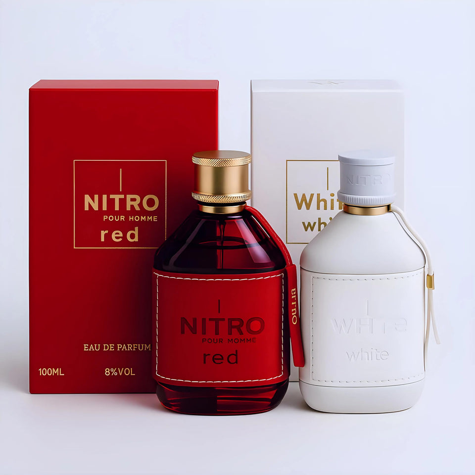 Dumont Nitro Red bottle with leather wrap, a bold fragrance presentation for a confident day.
