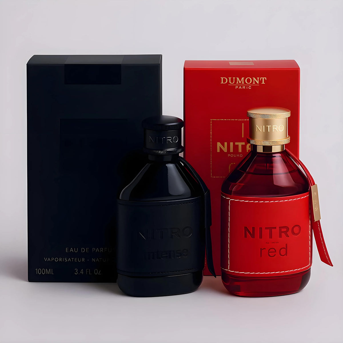 Dumont Nitro Red bottle in crimson for confident evenings