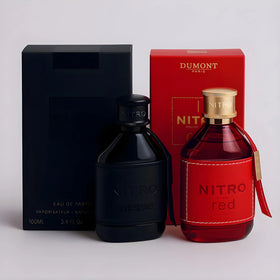 Dumont Nitro Red bottle in crimson for confident evenings