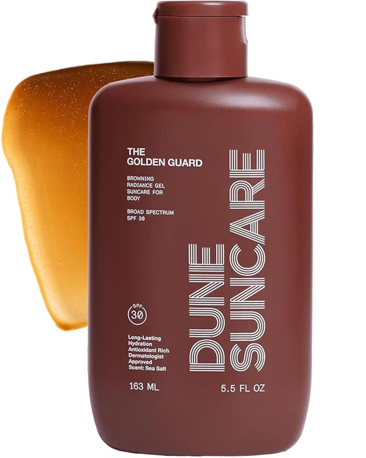 DUNE Suncare Golden Guard bottle with tinted glow for daily sun protection and hydration.