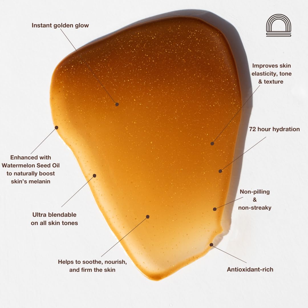 DUNE Suncare Golden Guard tinted glow on arm illustrating even bronzed coverage.