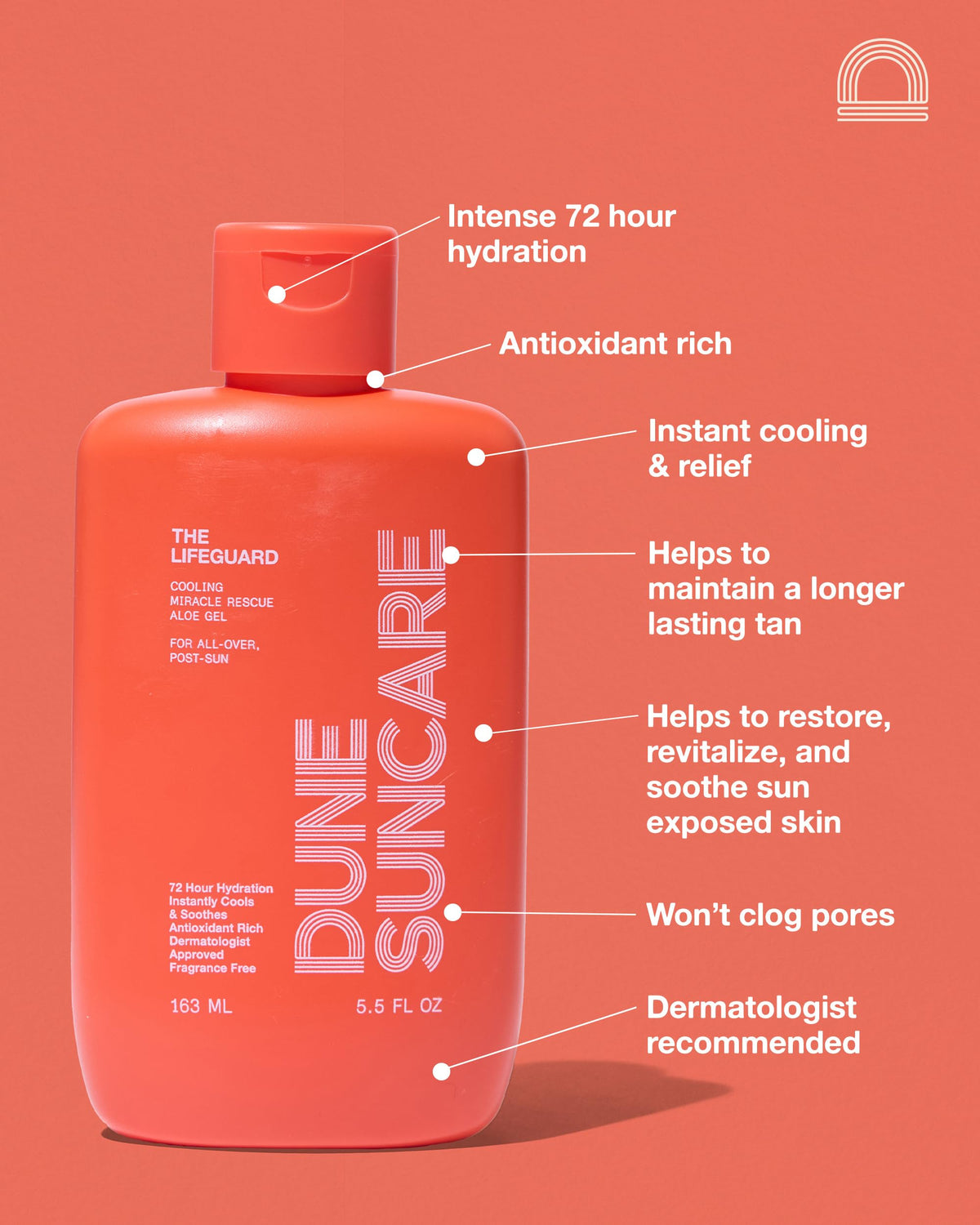 DUNE SUNCARE Lifeguard Aloe Vera Gel bottle with label indicating after-sun care