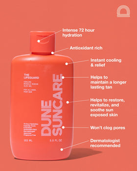 DUNE SUNCARE Lifeguard Aloe Vera Gel bottle with label indicating after-sun care