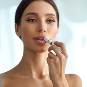 Dunzy mango lip balm highlight tropical scent and moisturized lips.