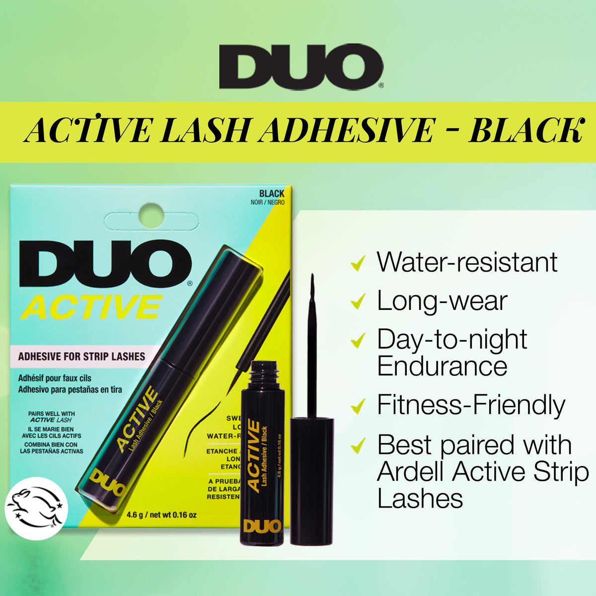 DUO Active Black Eyelash Glue brush-tip enables precise lash band application