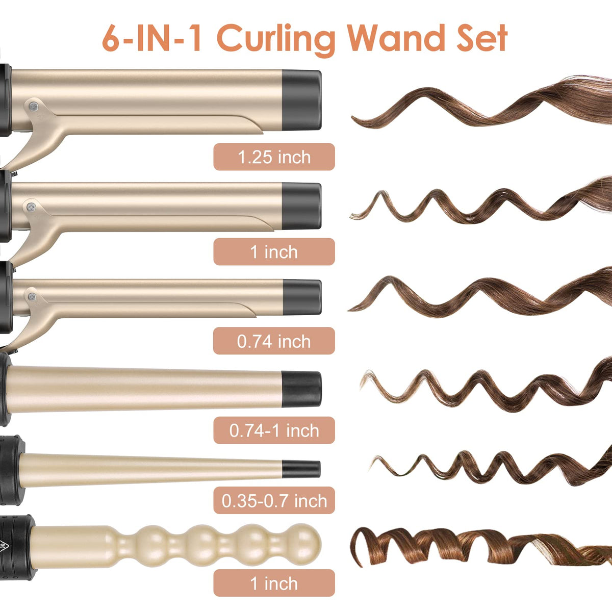 Duomishu 6-in-1 curling set with 1-inch barrel for tight curls.
