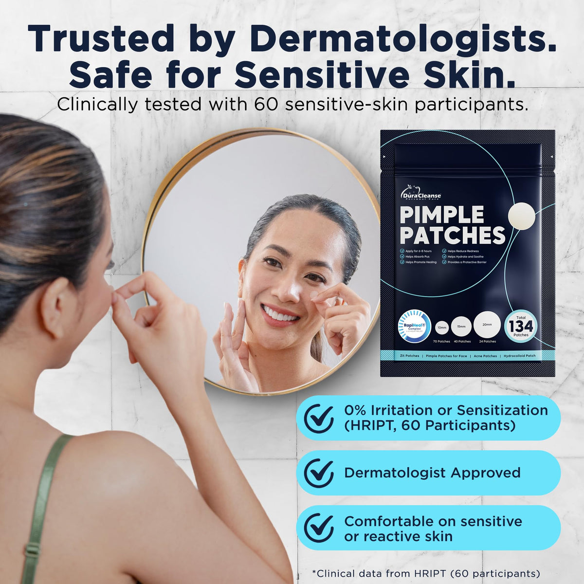 Dura Cleanse patches worn overnight for discreet healing and protection.