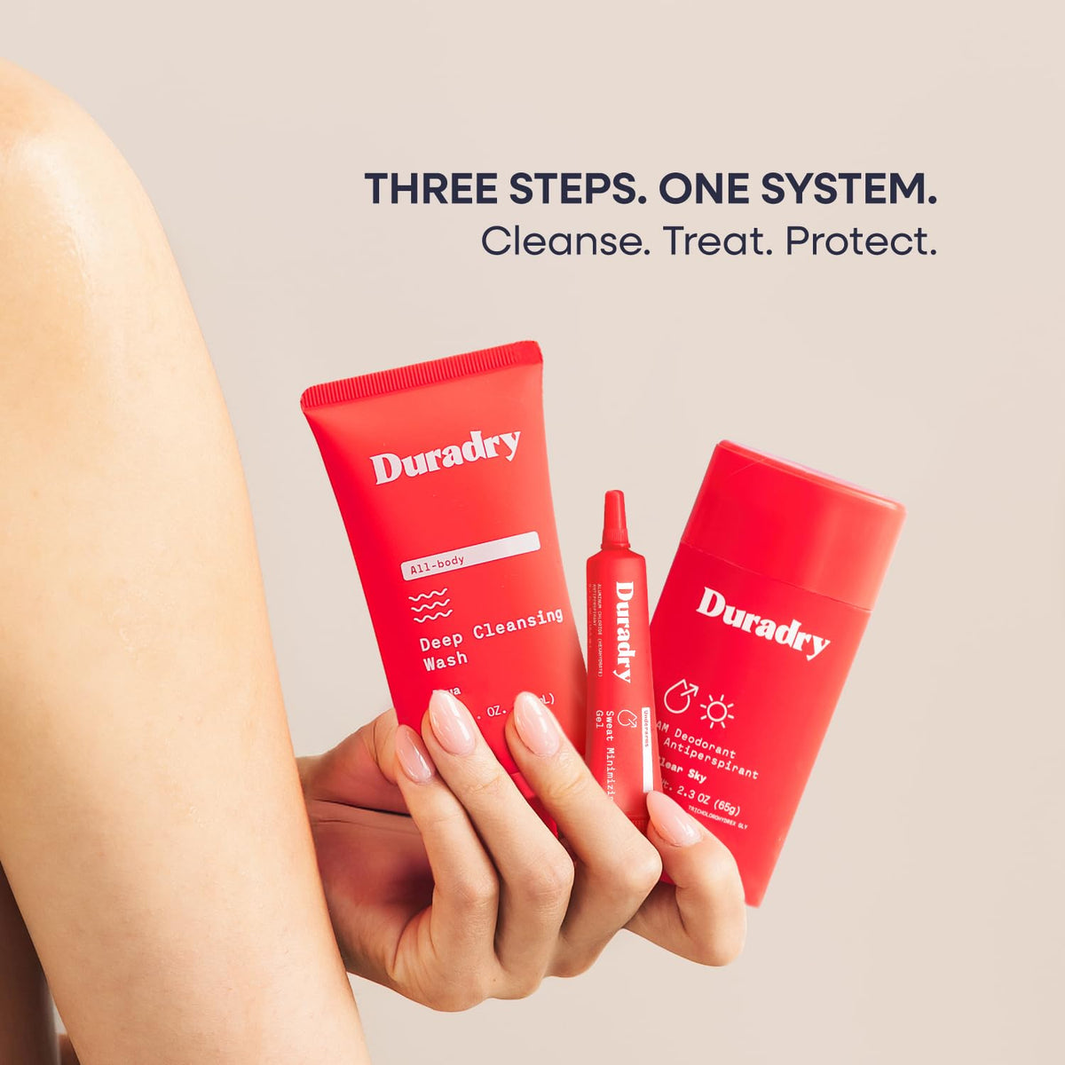 Duradry Sweat-Minimizing Gel applied overnight for dry mornings.