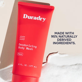 Duradry deodorizing body wash ingredients avocado oil and olive extract for moisturizing skin.