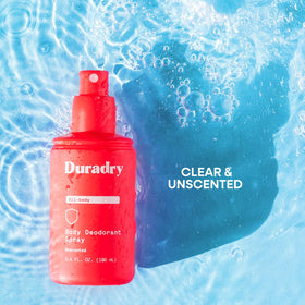 Duradry spray mist on arm highlights easy, anywhere use.
