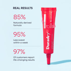 Duradry gel swatch highlights clear formula suitable for sensitive skin.