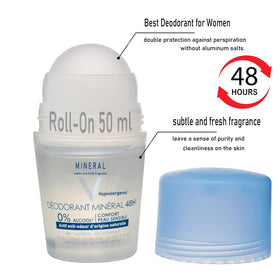 DurbaLife mineral 48H deodorant packaging closeup highlighting easy roll-on application