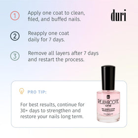 duri Rejuvacote 1 close-up bottle demonstrates flexible finish for nails