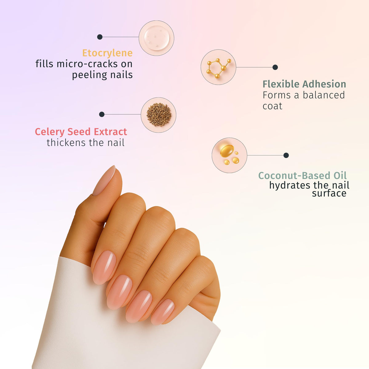 Two-in-one formula: base and top coat in one bottle.