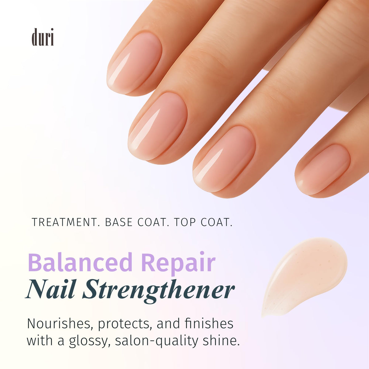 Base coat layer ready to protect and strengthen nails with Duri.
