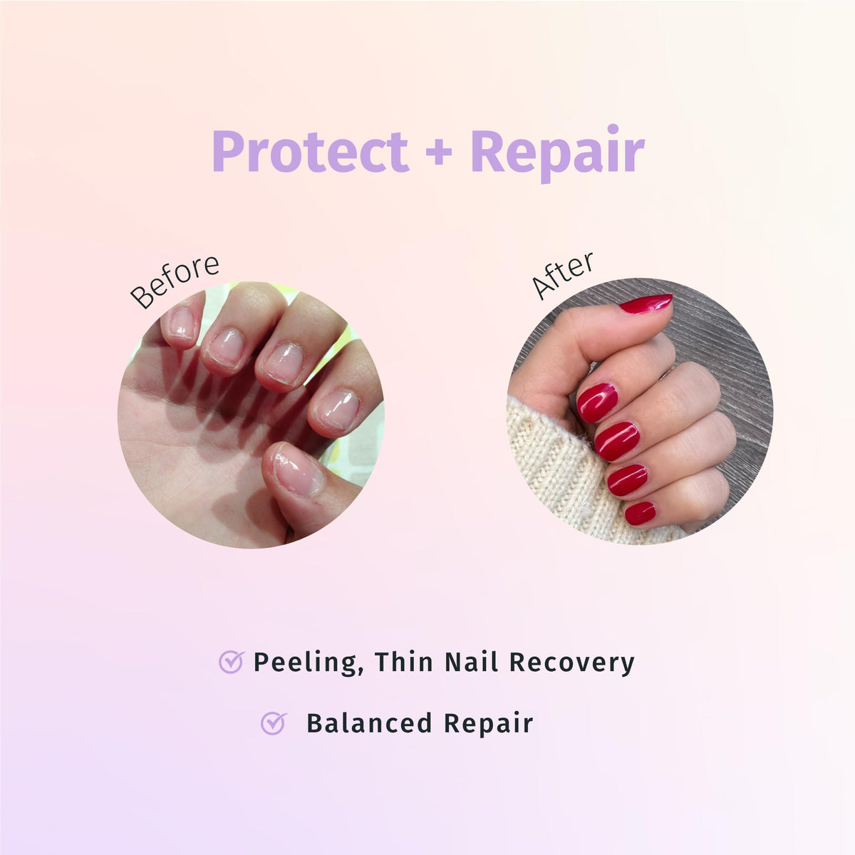 Before and after nails showing smoother texture with Rejuvacote 2.