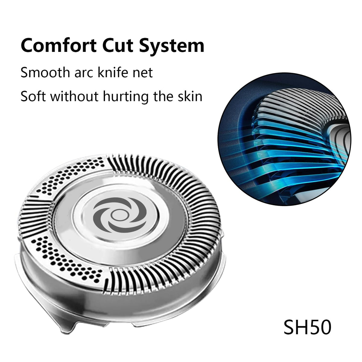 Durimi SH50-compatible head maintains blade alignment for precise shaving.