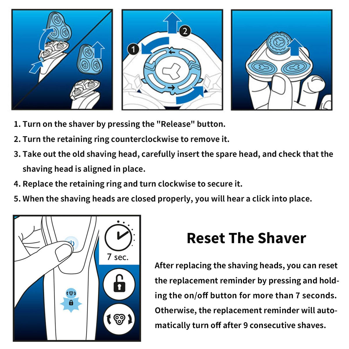 Packaging includes head and brush for convenient maintenance.