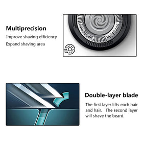 Stainless steel blade detail showing long-lasting sharpness for daily shaving.