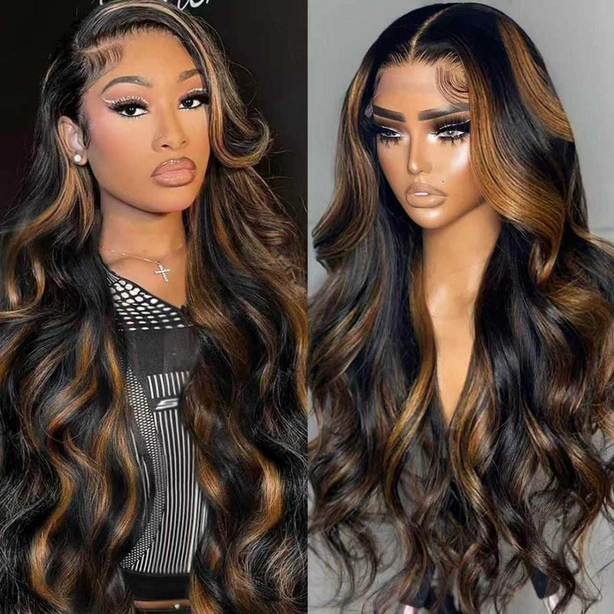 Durita 30-inch 13x6 highlight body wave lace front wig for natural parting and daily wear