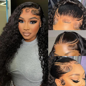 Durya deep wave lace front wig 20in front view showing natural hairline and volume