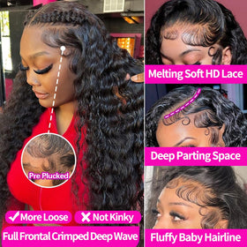 Durya deep wave lace front wig 20in side part for versatile styling options