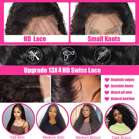 Durya deep wave lace front wig 220 density close-up highlights texture