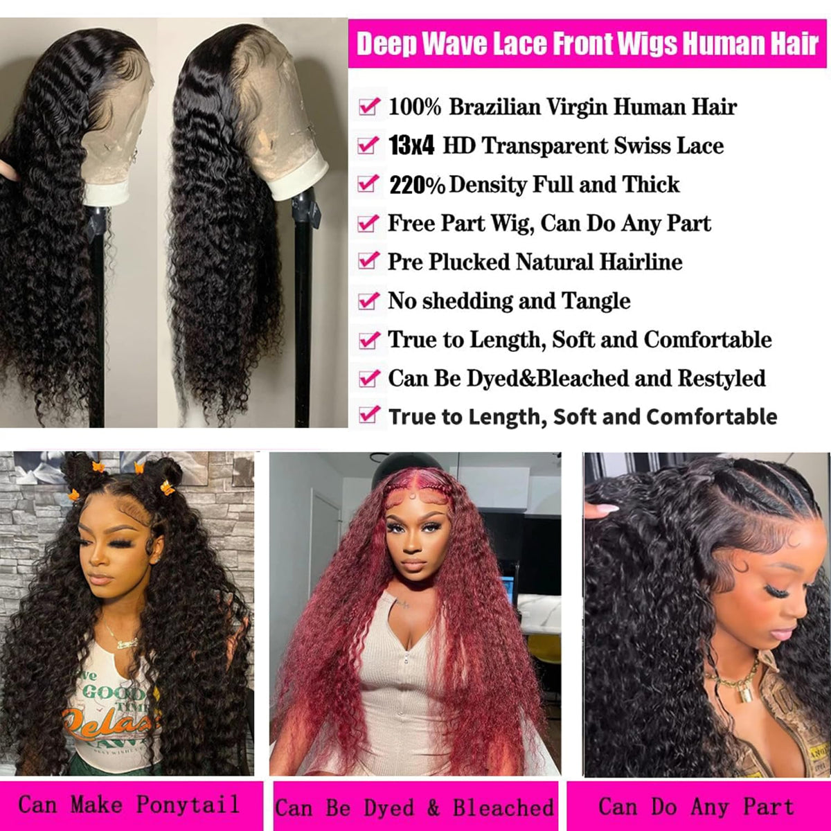 Durya deep wave lace front wig pre-plucked cap for easy wear